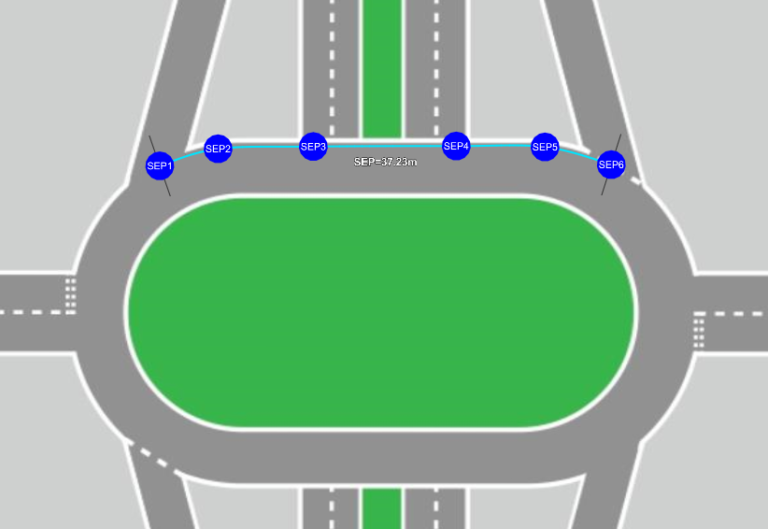 Measuring separation distance at large/grade separated roundabouts